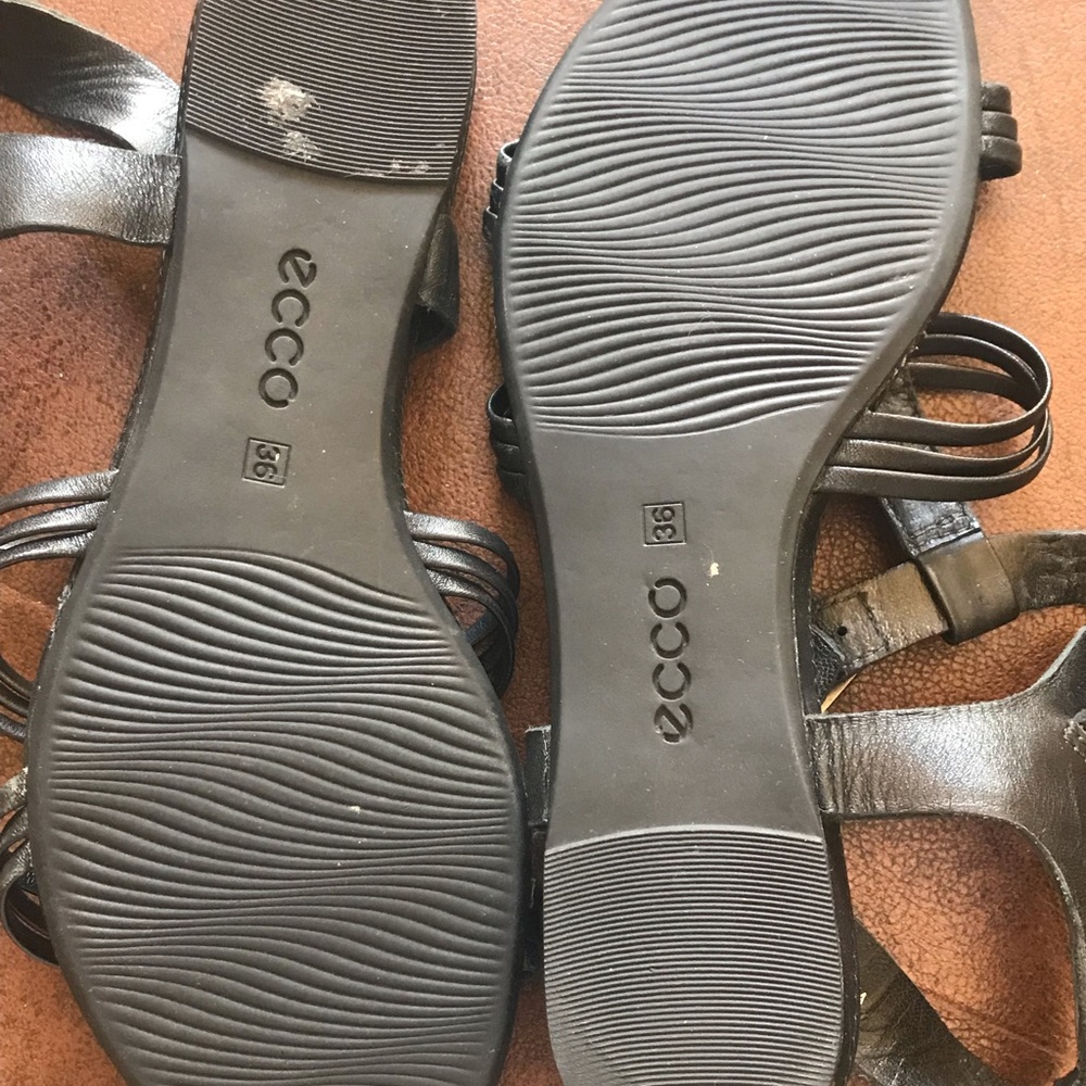 Ecco Sandals.   Black leather t-strap.  US 6 EU 36